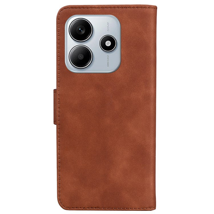 For Xiaomi Redmi Note 14 5G Case Solid Color Leather Wallet Phone Cover - Brown