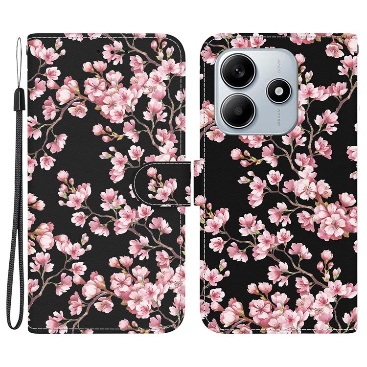 For Xiaomi Redmi Note 14 5G Wallet Phone Case Anti-Drop Leather Flip Cover Pattern Printing - Plum Blossom