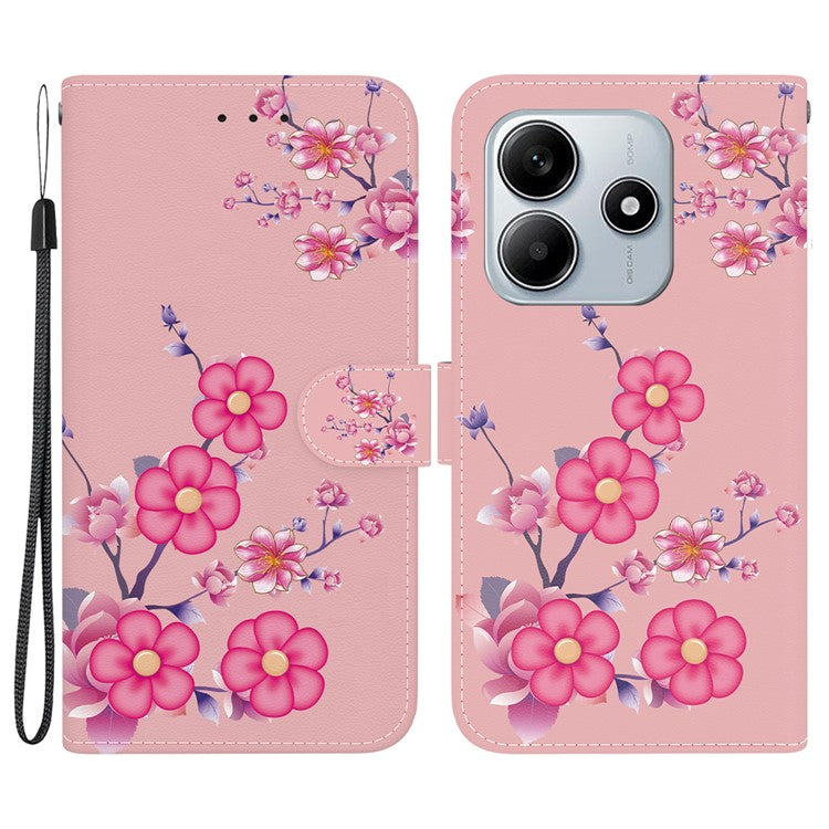 For Xiaomi Redmi Note 14 5G Wallet Phone Case Anti-Drop Leather Flip Cover Pattern Printing - Sakura