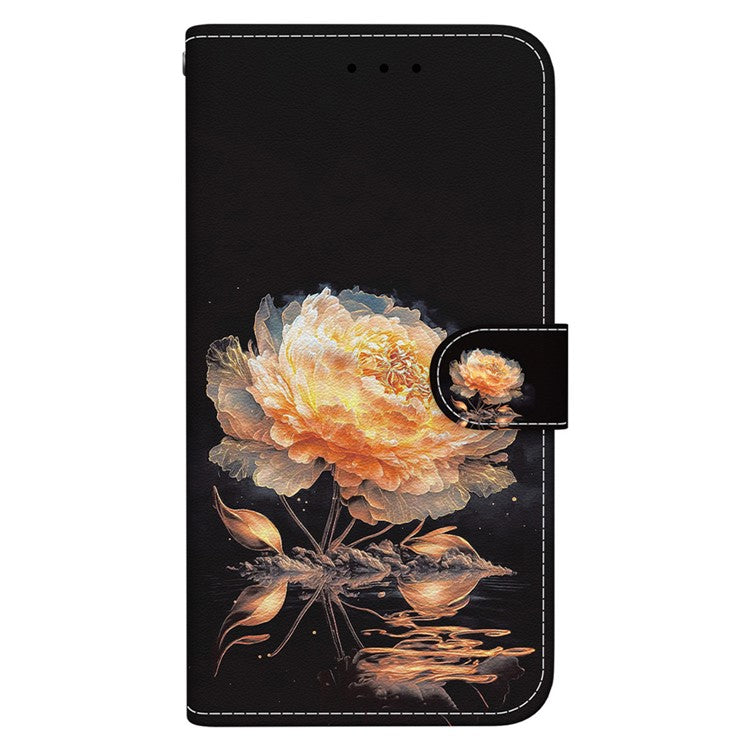 For Xiaomi Redmi Note 14 5G Wallet Phone Case Anti-Drop Leather Flip Cover Pattern Printing - Gold Peony