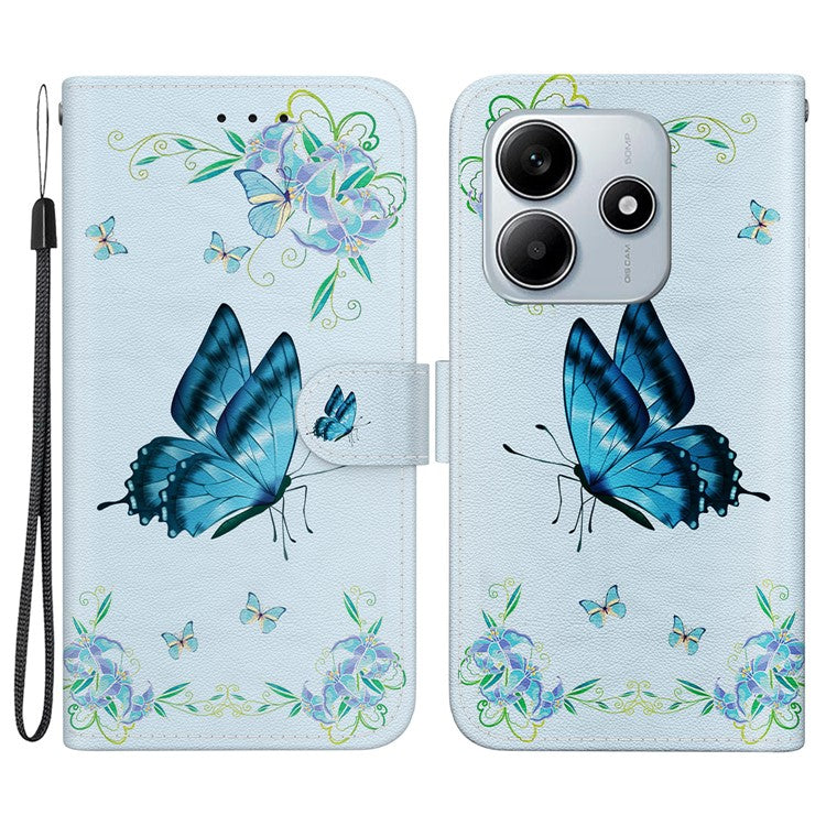 For Xiaomi Redmi Note 14 5G Wallet Phone Case Anti-Drop Leather Flip Cover Pattern Printing - Blue Butterfly Flower