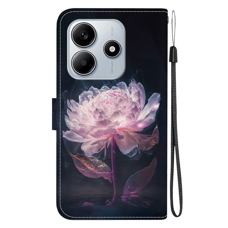 For Xiaomi Redmi Note 14 5G Wallet Phone Case Anti-Drop Leather Flip Cover Pattern Printing - Purple Peony