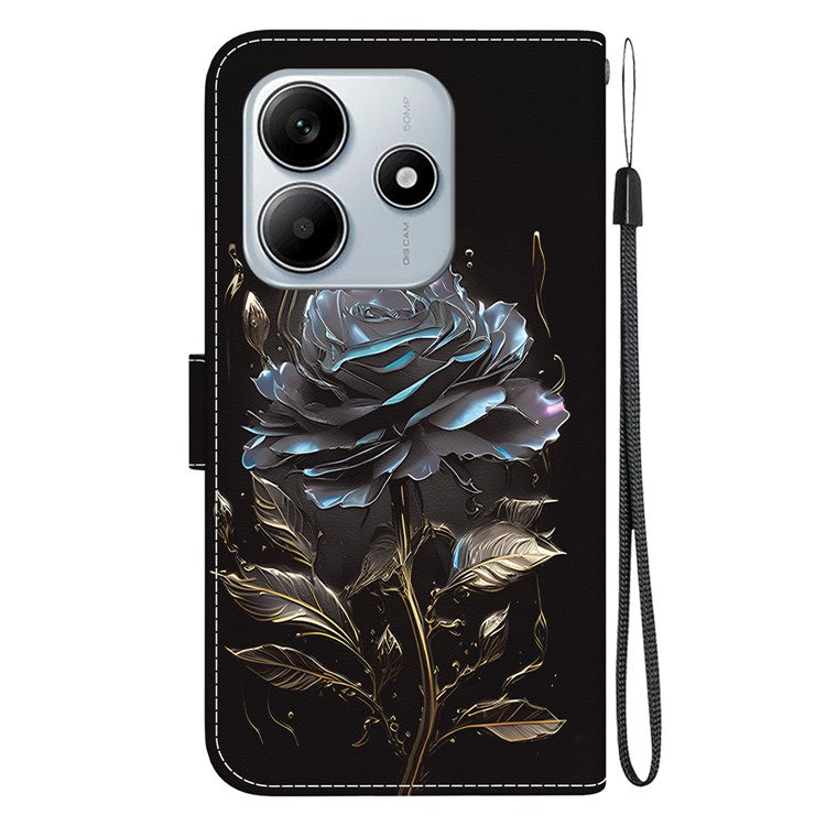 For Xiaomi Redmi Note 14 5G Wallet Phone Case Anti-Drop Leather Flip Cover Pattern Printing - Black Rose