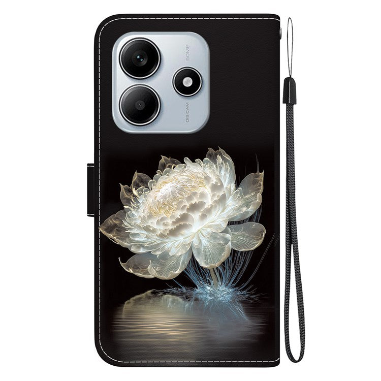 For Xiaomi Redmi Note 14 5G Wallet Phone Case Anti-Drop Leather Flip Cover Pattern Printing - Crystal Peony