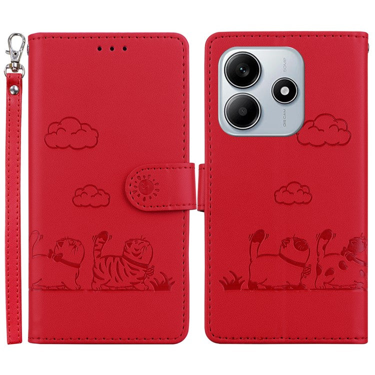 For Xiaomi Redmi Note 14 5G Case RFID Blocking Kitten Pattern TPU+PU Leather Phone Cover - Red