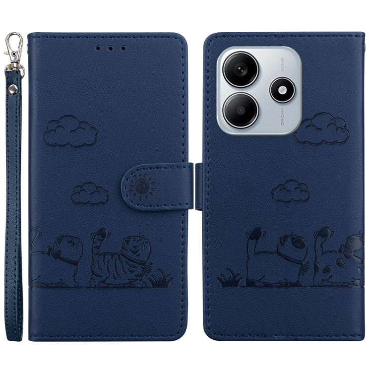For Xiaomi Redmi Note 14 5G Case RFID Blocking Kitten Pattern TPU+PU Leather Phone Cover - Blue