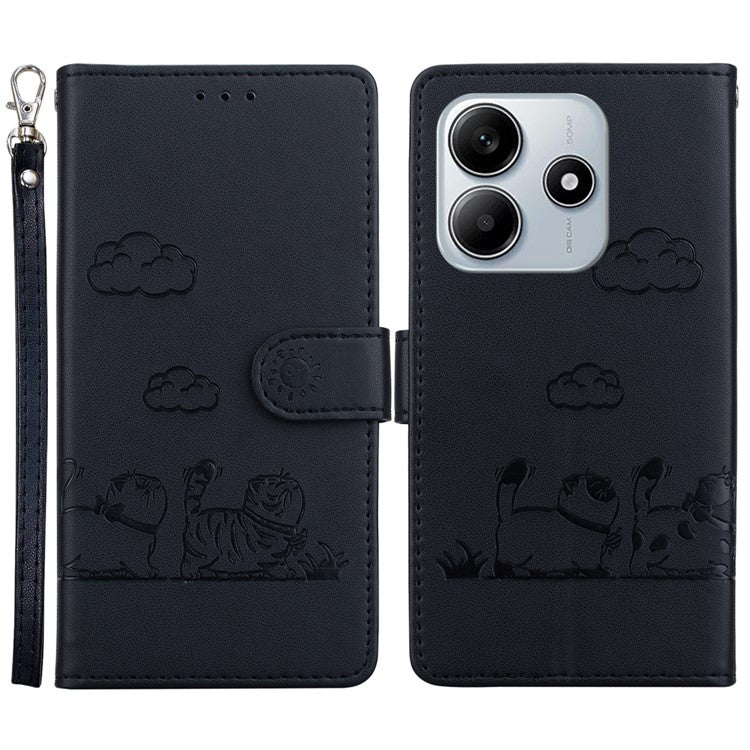 For Xiaomi Redmi Note 14 5G Case RFID Blocking Kitten Pattern TPU+PU Leather Phone Cover - Black