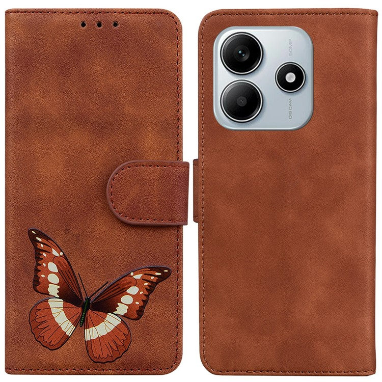 For Xiaomi Redmi Note 14 5G Stand Case PU Leather Phone Cover Butterfly Printed - Brown