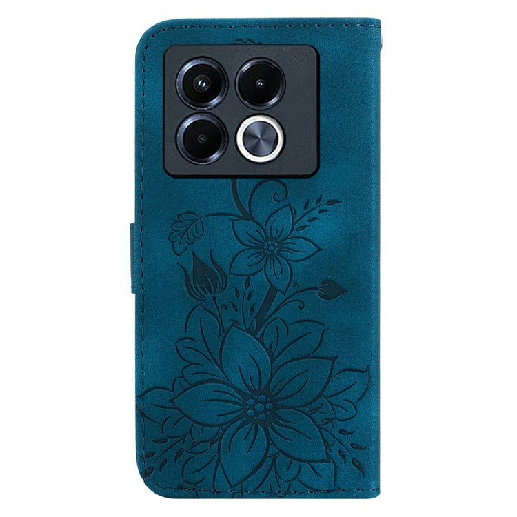 For Infinix Note 40 5G Case Lily Flower Imprint Leather Phone Cover with Stand - Dark Blue