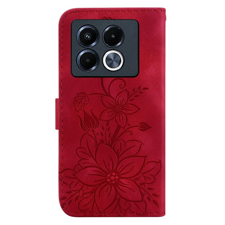 For Infinix Note 40 5G Case Lily Flower Imprint Leather Phone Cover with Stand - Red