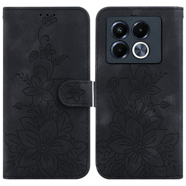For Infinix Note 40 5G Case Lily Flower Imprint Leather Phone Cover with Stand - Black