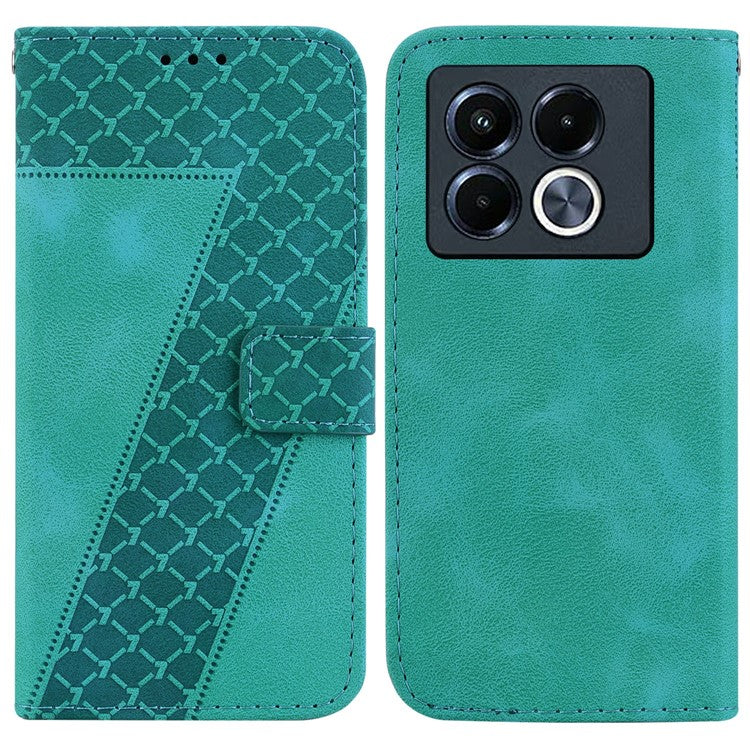 For Infinix Note 40 5G Stand Case 7-Shaped Pattern Imprint Leather Phone Cover - Green