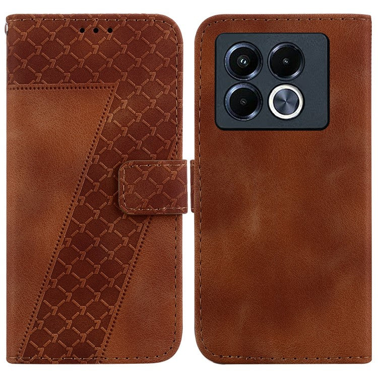 For Infinix Note 40 5G Stand Case 7-Shaped Pattern Imprint Leather Phone Cover - Brown