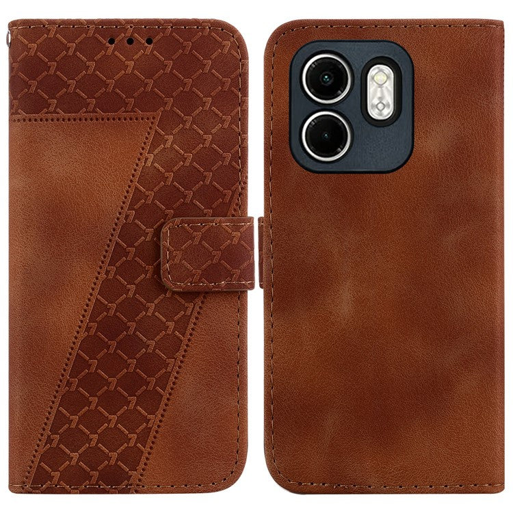 For Infinix Hot 50i 4G / Smart 9 4G Stand Case 7-Shaped Pattern Imprint Leather Phone Cover - Brown