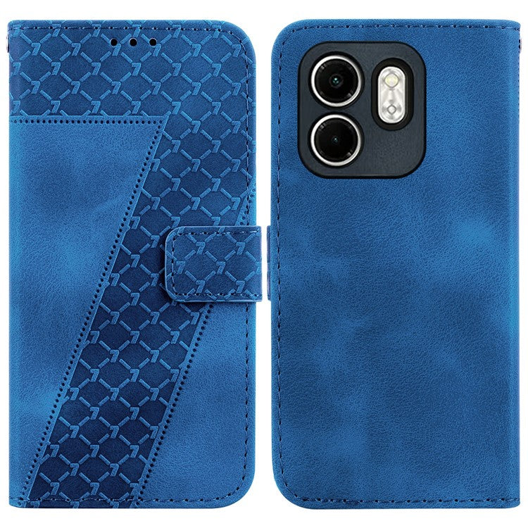 For Infinix Hot 50i 4G / Smart 9 4G Stand Case 7-Shaped Pattern Imprint Leather Phone Cover - Dark Blue
