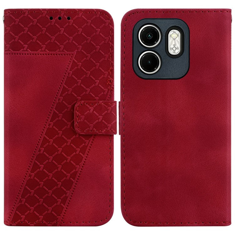 For Infinix Hot 50i 4G / Smart 9 4G Stand Case 7-Shaped Pattern Imprint Leather Phone Cover - Red