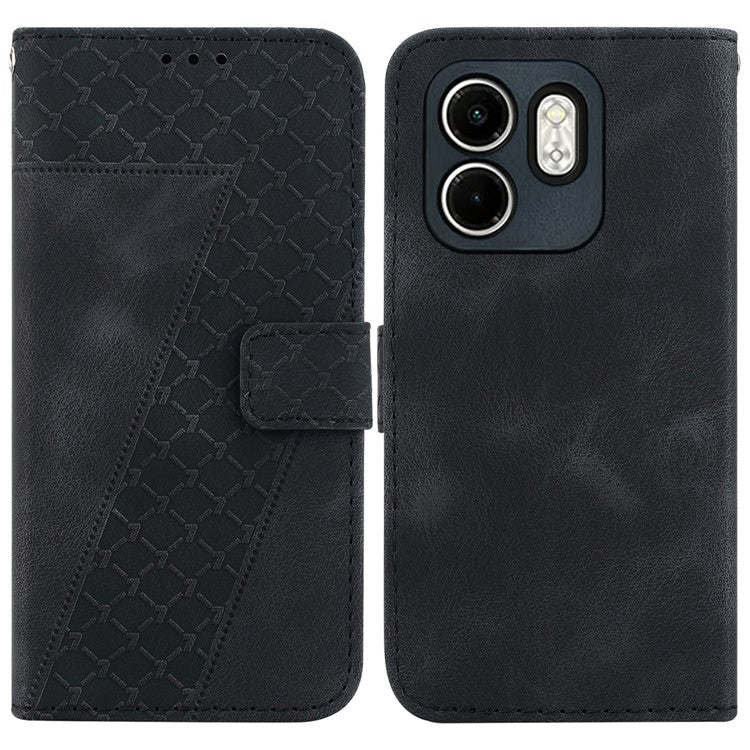 For Infinix Hot 50i 4G / Smart 9 4G Stand Case 7-Shaped Pattern Imprint Leather Phone Cover - Black