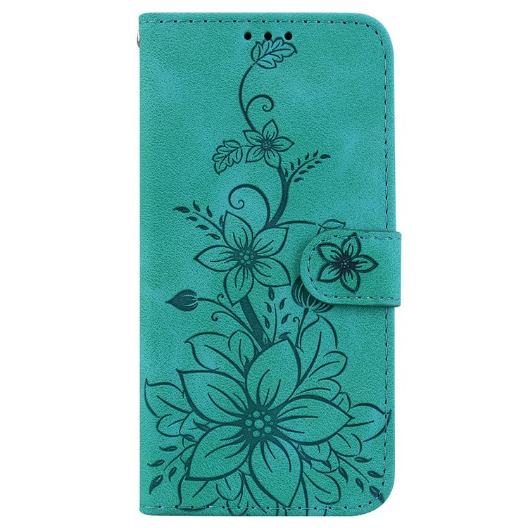 For Infinix Hot 50i 4G / Smart 9 4G Case Lily Flower Imprint Leather Phone Cover with Stand - Green