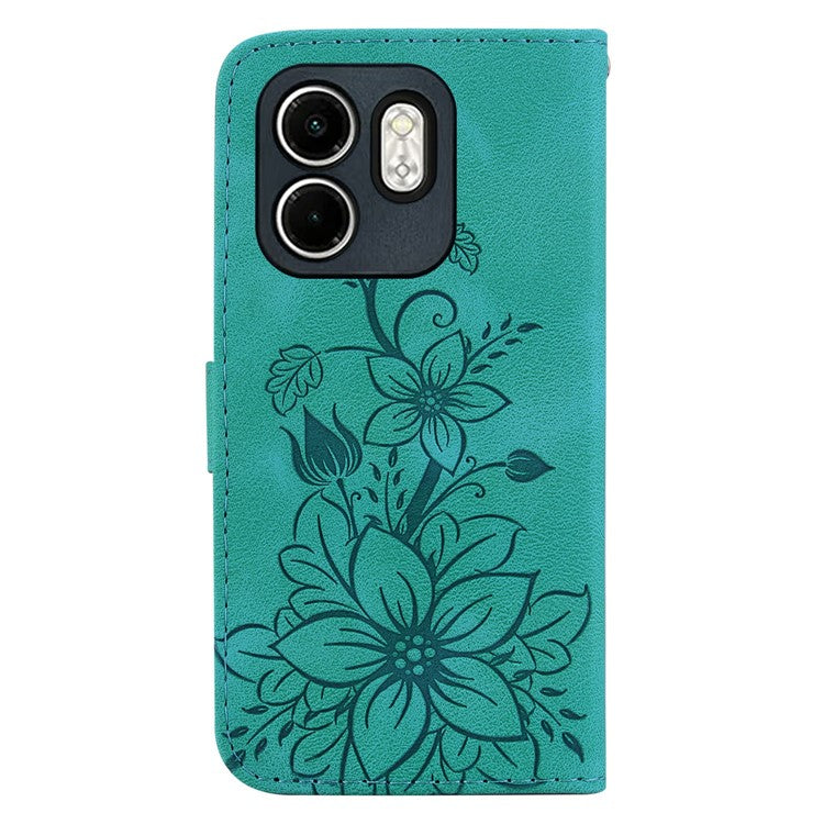 For Infinix Hot 50i 4G / Smart 9 4G Case Lily Flower Imprint Leather Phone Cover with Stand - Green