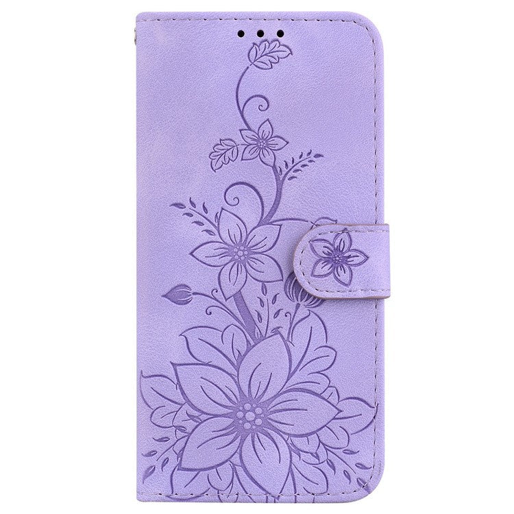 For Infinix Hot 50i 4G / Smart 9 4G Case Lily Flower Imprint Leather Phone Cover with Stand - Purple