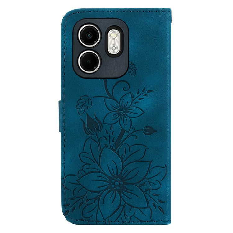 For Infinix Hot 50i 4G / Smart 9 4G Case Lily Flower Imprint Leather Phone Cover with Stand - Dark Blue
