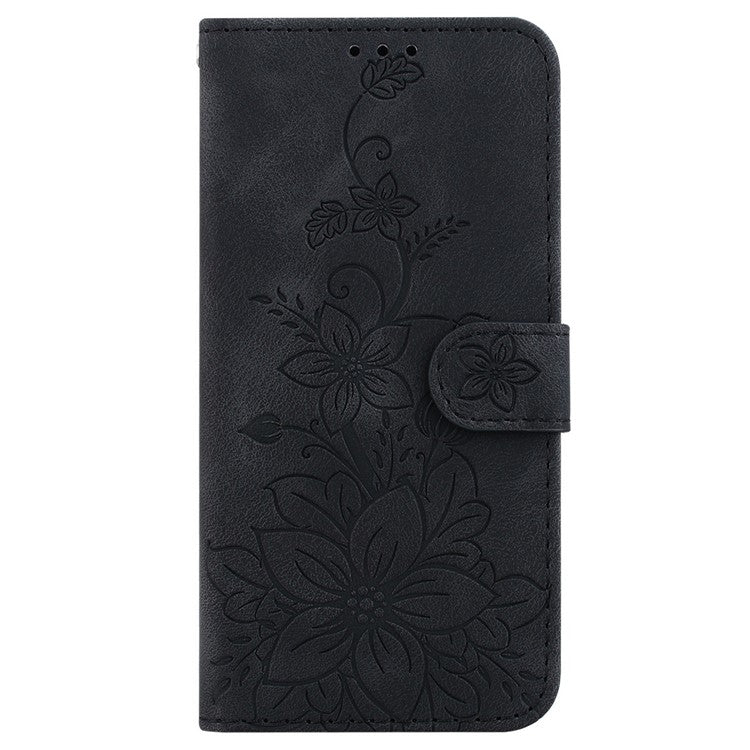 For Infinix Hot 50i 4G / Smart 9 4G Case Lily Flower Imprint Leather Phone Cover with Stand - Black