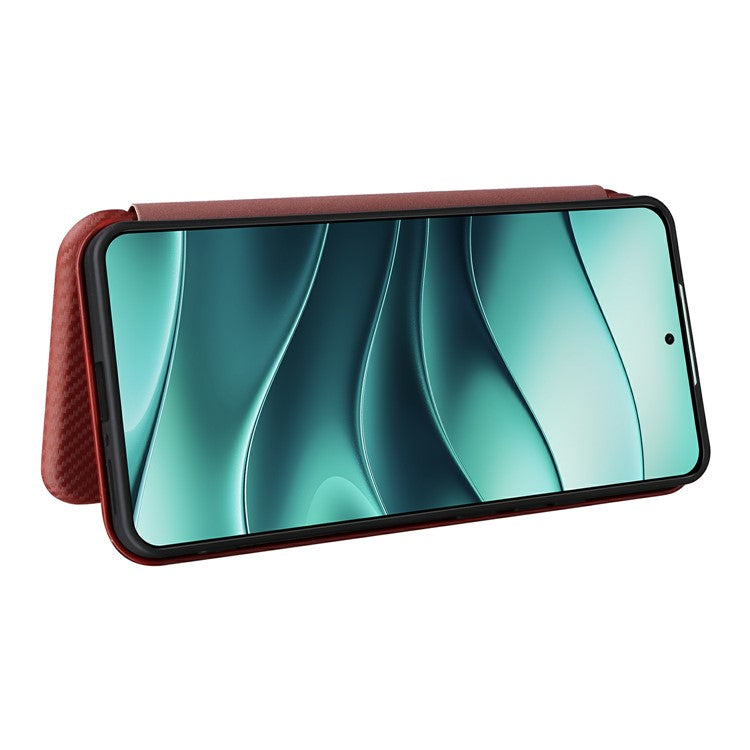 For Xiaomi Redmi Note 14 5G Case Carbon Fiber Texture Drop-Proof PU Leather Phone Cover - Brown