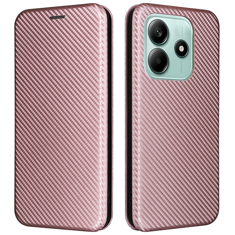 For Xiaomi Redmi Note 14 5G Case Carbon Fiber Texture Drop-Proof PU Leather Phone Cover - Rose Gold