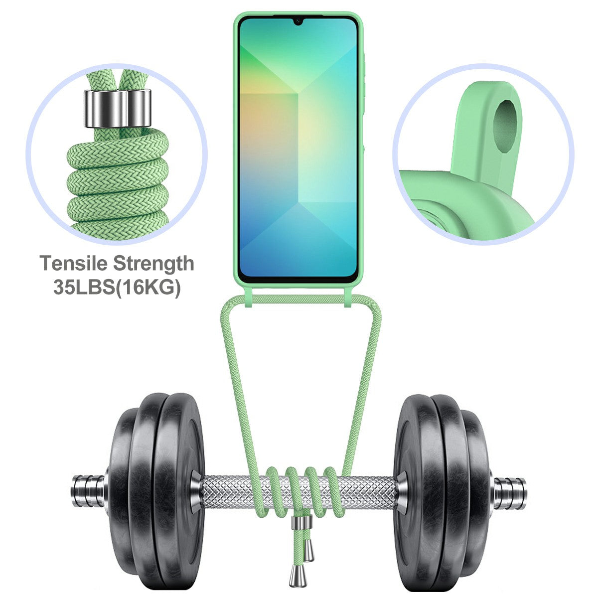 For Samsung Galaxy A06 Case Liquid Silicone Card Holder Phone Back Cover with Lanyard - Green