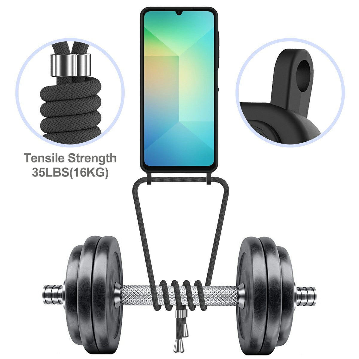 For Samsung Galaxy A06 Case Liquid Silicone Card Holder Phone Back Cover with Lanyard - Black