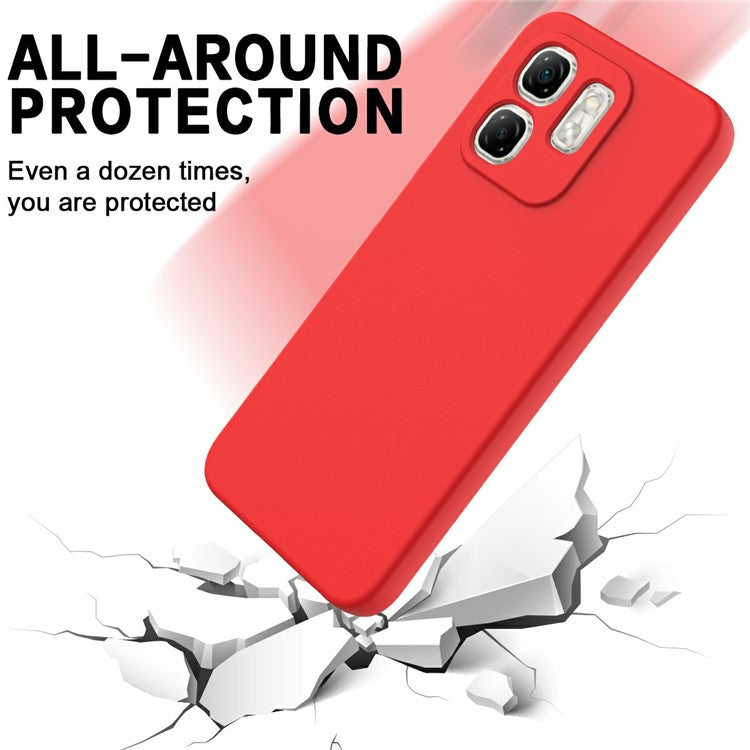 For Infinix Hot 50i 4G / Smart 9 4G Case Liquid Silicone Anti-Scratch Phone Cover with Hand Strap - Red