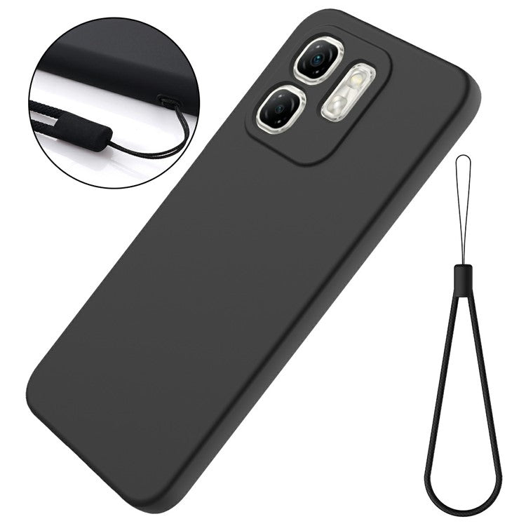 For Infinix Hot 50i 4G / Smart 9 4G Case Liquid Silicone Anti-Scratch Phone Cover with Hand Strap - Black