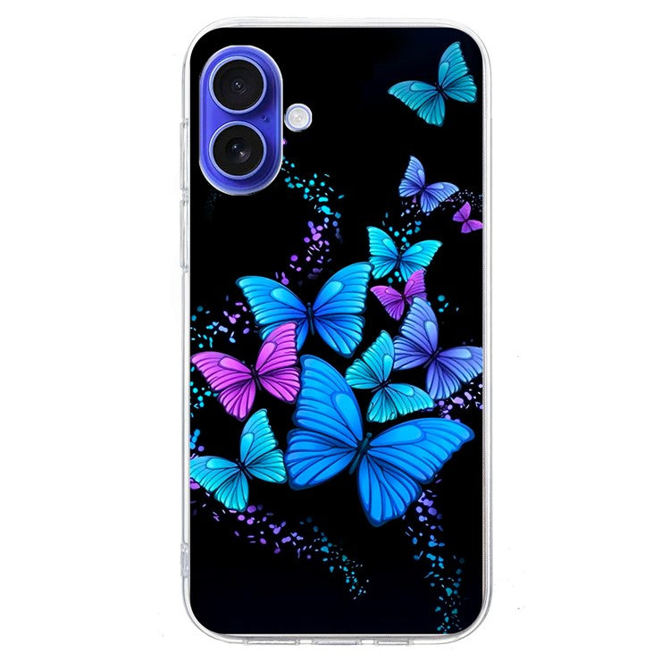 For iPhone 16 Plus Case Pattern Printing Shockproof Soft TPU Phone Cover - Colorful Butterflies
