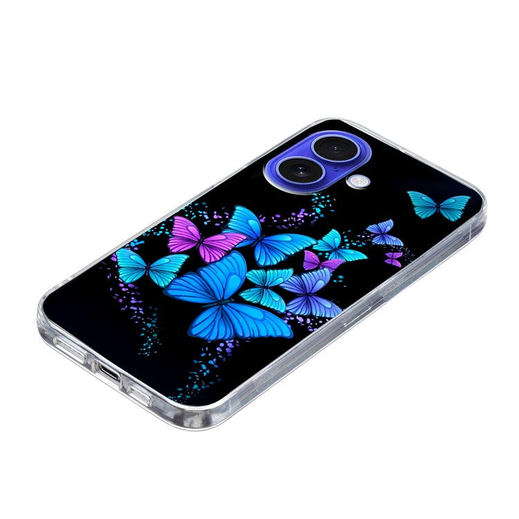 For iPhone 16 Plus Case Pattern Printing Shockproof Soft TPU Phone Cover - Colorful Butterflies