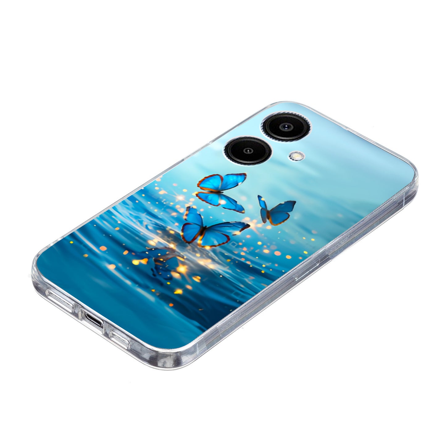 For Samsung Galaxy A06 Case Pattern Printing Shockproof Soft TPU Phone Cover - Blue Butterfly