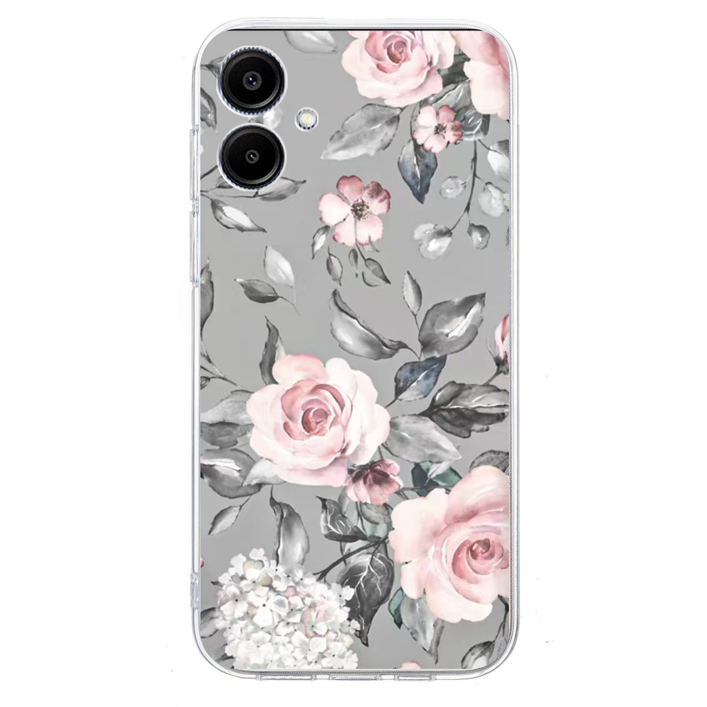 For Samsung Galaxy A06 Case Pattern Printing Shockproof Soft TPU Phone Cover - Grey Background Flowers