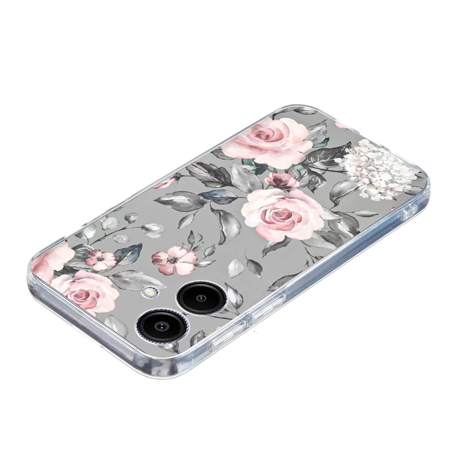 For Samsung Galaxy A06 Case Pattern Printing Shockproof Soft TPU Phone Cover - Grey Background Flowers