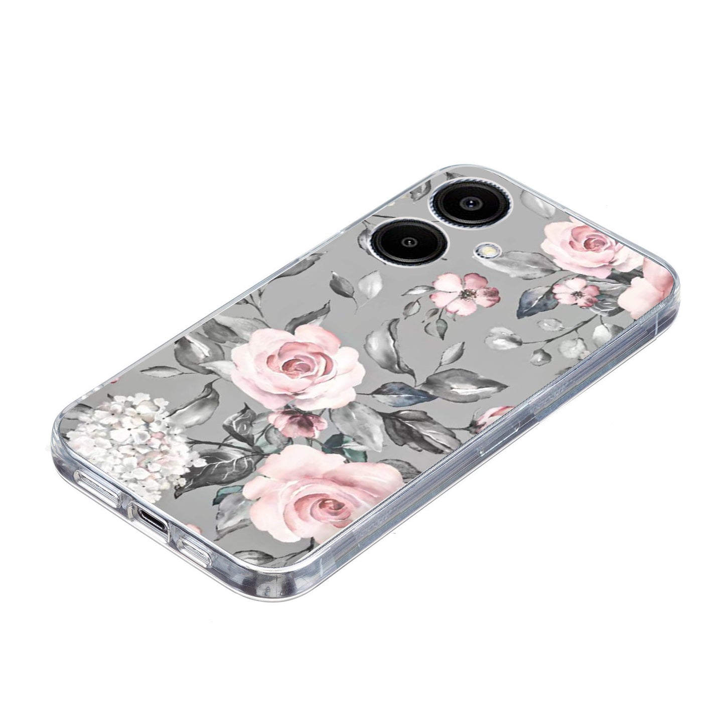 For Samsung Galaxy A06 Case Pattern Printing Shockproof Soft TPU Phone Cover - Grey Background Flowers