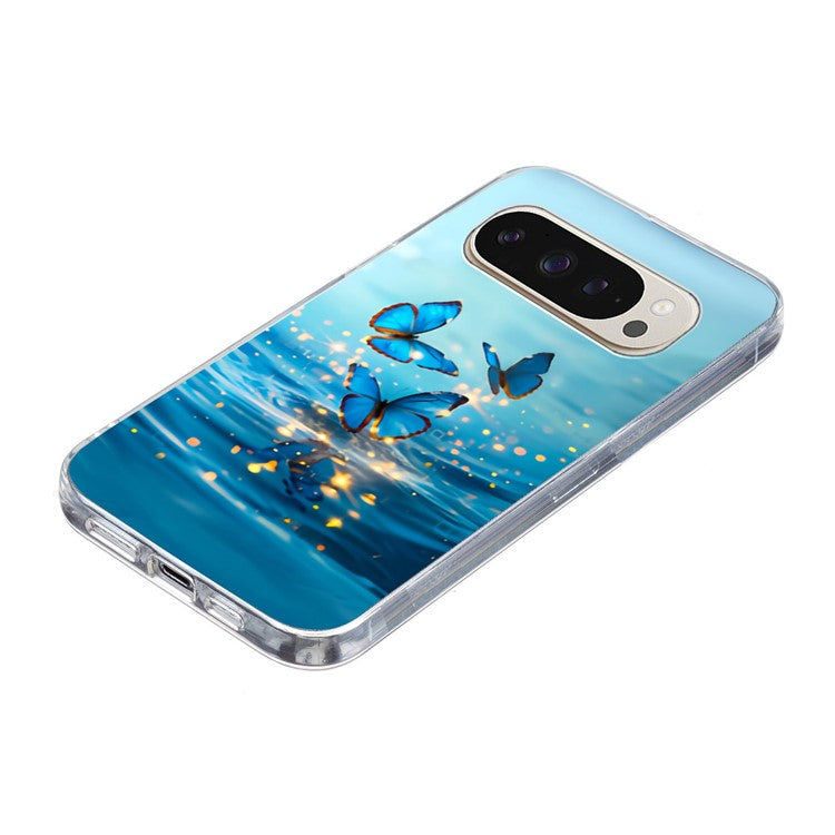 For Google Pixel 9 / 9 Pro Case Pattern Printing Shockproof Soft TPU Phone Cover - Blue Butterfly