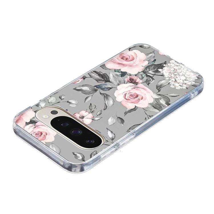 For Google Pixel 9 / 9 Pro Case Pattern Printing Shockproof Soft TPU Phone Cover - Grey Background Flowers