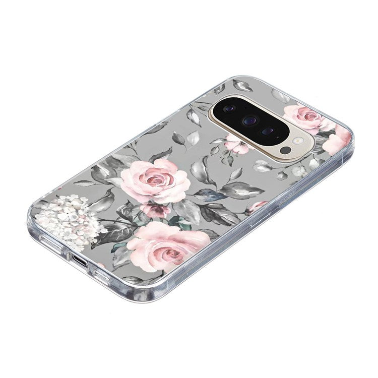 For Google Pixel 9 / 9 Pro Case Pattern Printing Shockproof Soft TPU Phone Cover - Grey Background Flowers