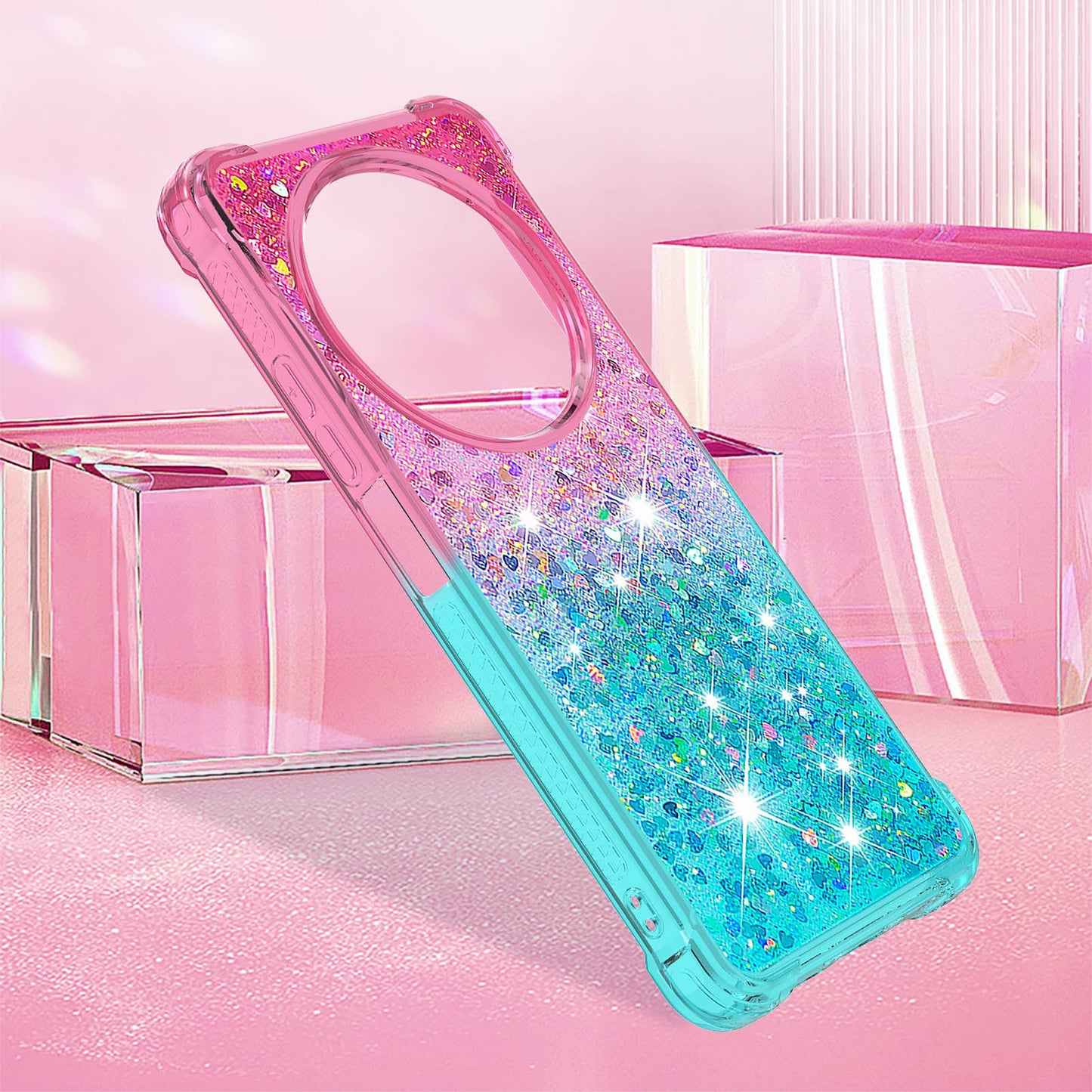 For Xiaomi Redmi 14R 5G / Xiaomi Poco C75 4G / Xiaomi Redmi 14C 4G Case YB Quicksand Series-3  Gradient Quicksand TPU Phone Cover - Pink+Sky Blue