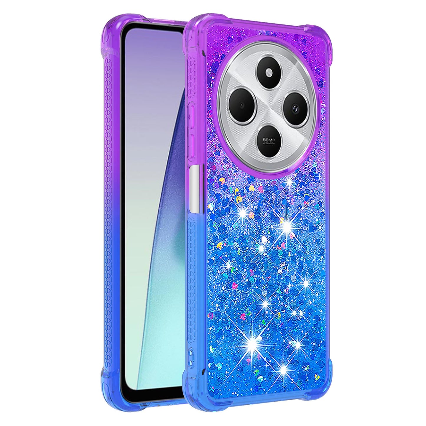 For Xiaomi Redmi 14R 5G / Xiaomi Poco C75 4G / Xiaomi Redmi 14C 4G Case YB Quicksand Series-3  Gradient Quicksand TPU Phone Cover - Purple+Sky Blue