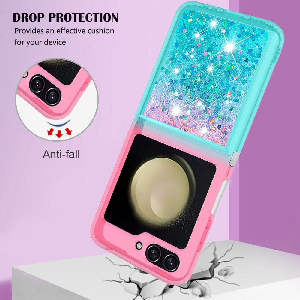 For Samsung Galaxy Z Flip7 FE 5G / Z Flip6 5G TPU Case Gradient Quicksand Phone Back Cover - Pink+Sky Blue