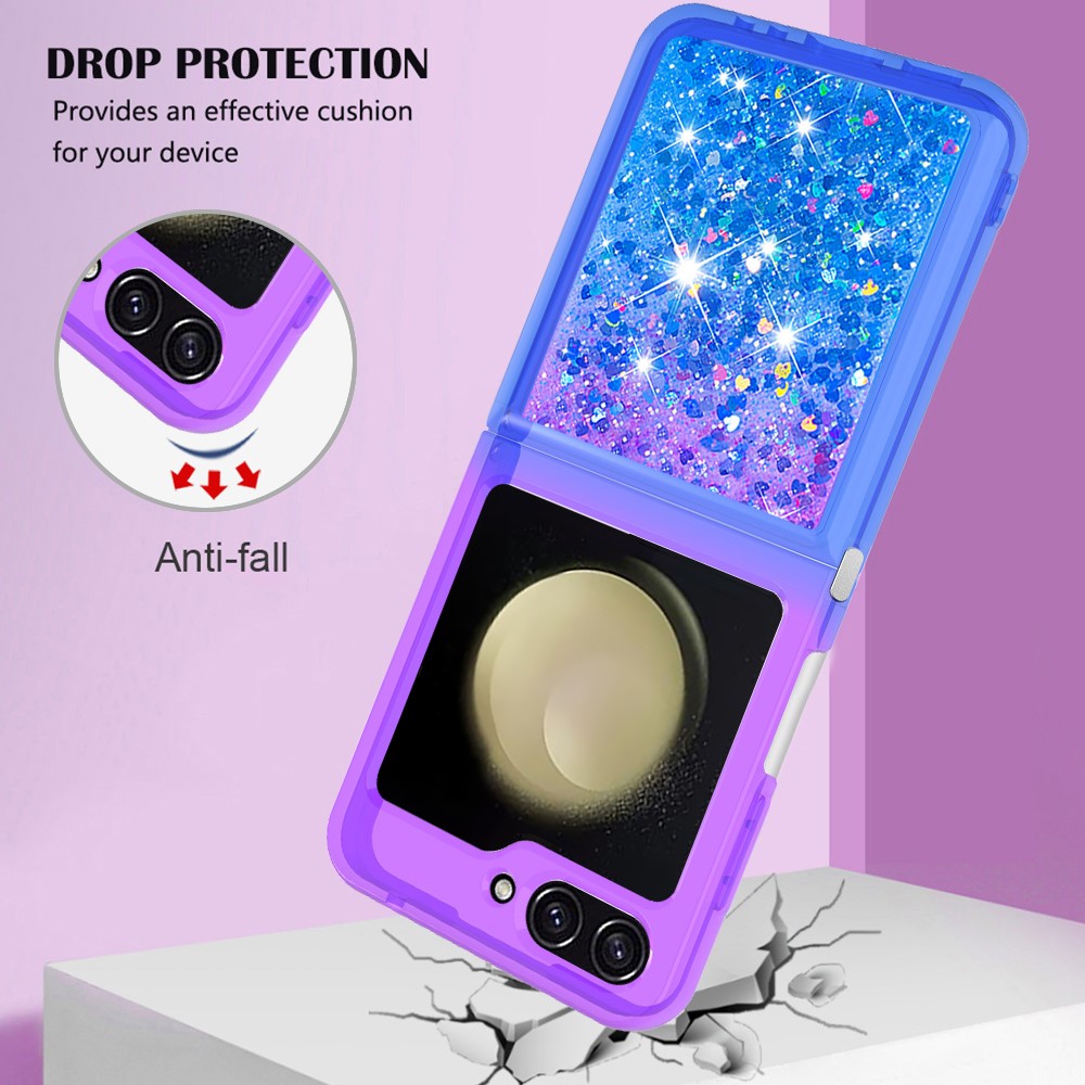 For Samsung Galaxy Z Flip7 FE 5G / Z Flip6 5G TPU Case Gradient Quicksand Phone Back Cover - Purple+Sky Blue