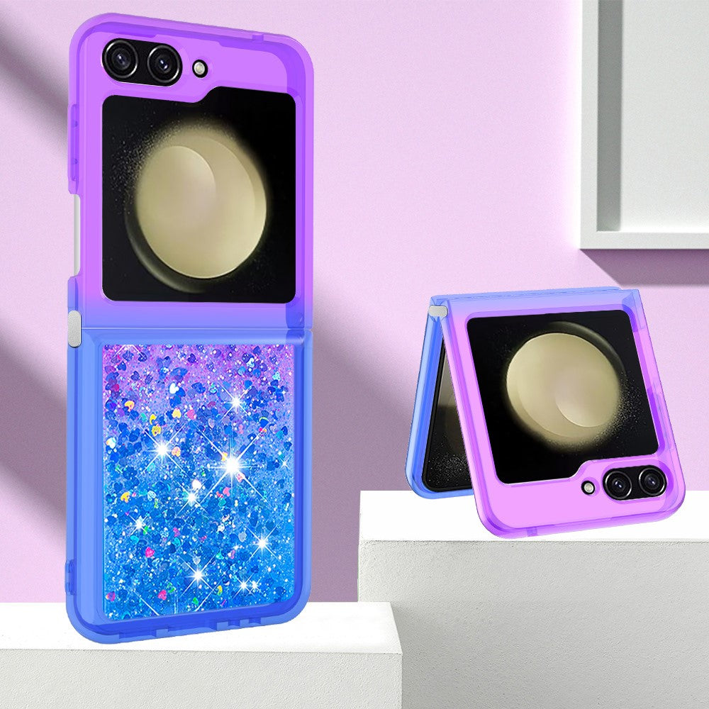 For Samsung Galaxy Z Flip7 FE 5G / Z Flip6 5G TPU Case Gradient Quicksand Phone Back Cover - Purple+Sky Blue