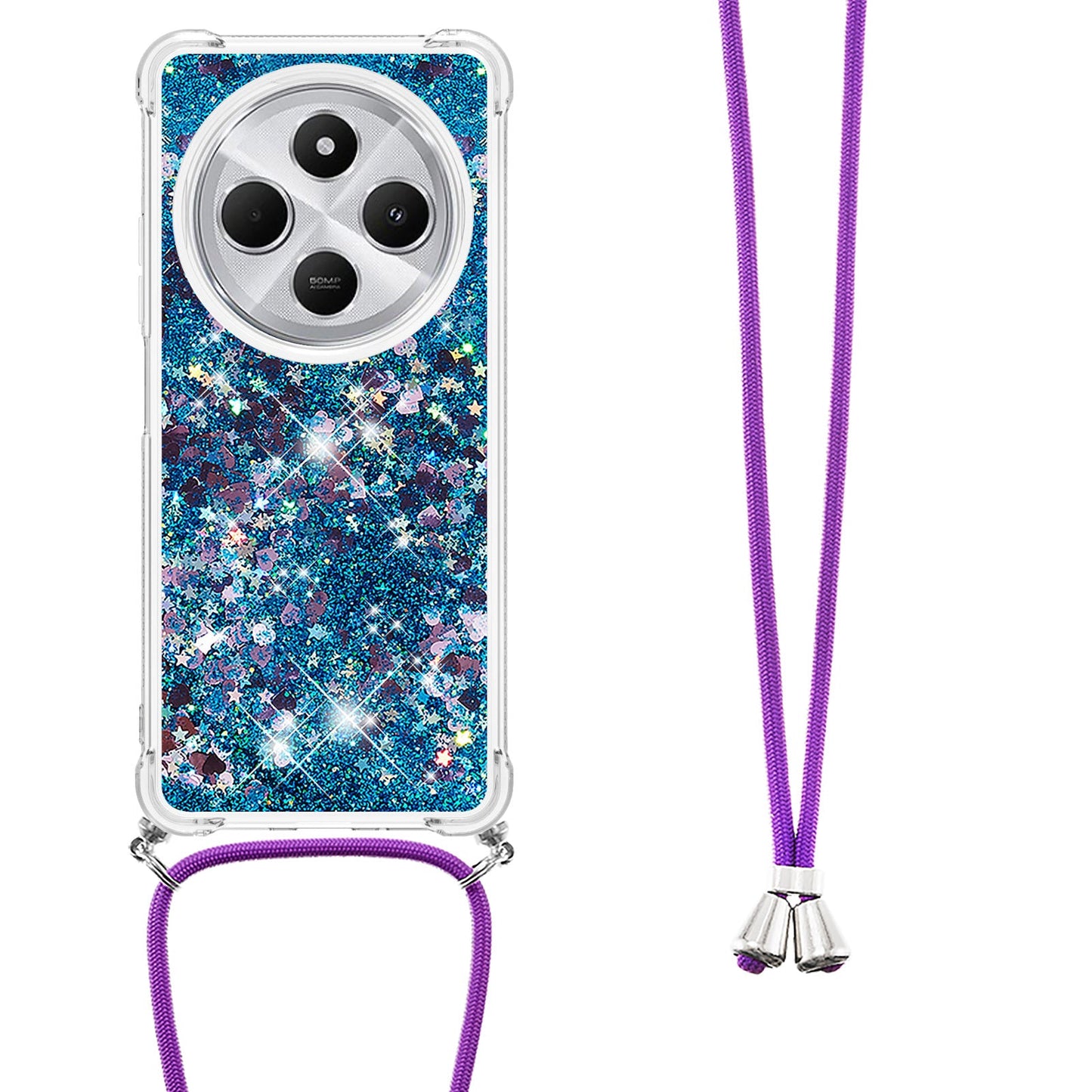 For Xiaomi Redmi 14R 5G / Xiaomi Poco C75 4G / Xiaomi Redmi 14C 4G Case Quicksand TPU Phone Cover - Blue / Hearts
