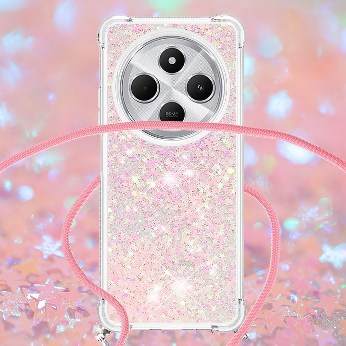 For Xiaomi Redmi 14R 5G / Xiaomi Poco C75 4G / Xiaomi Redmi 14C 4G Case Quicksand TPU Phone Cover - Pink / Pentagram