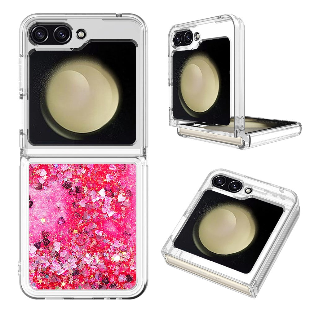 For Samsung Galaxy Z Flip7 FE 5G / Z Flip6 5G TPU Case Glitter Quicksand Shockproof Phone Back Cover - Pink / Hearts