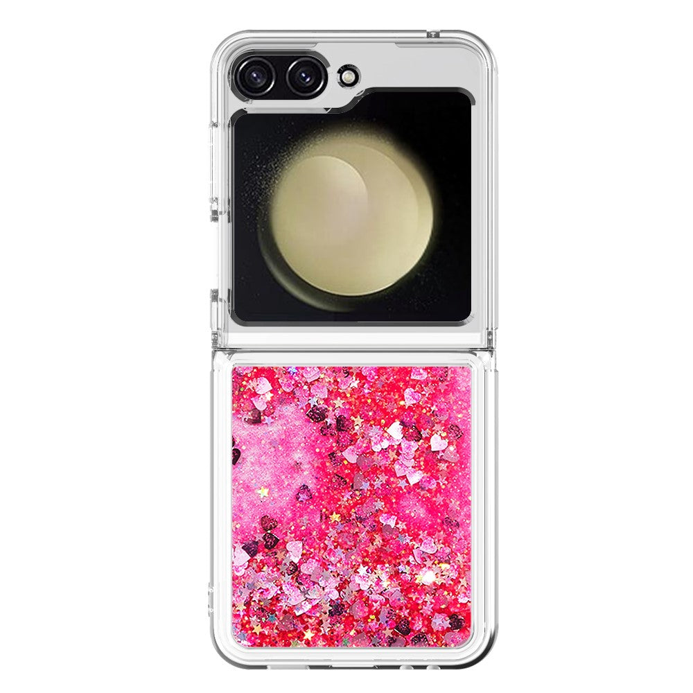 For Samsung Galaxy Z Flip7 FE 5G / Z Flip6 5G TPU Case Glitter Quicksand Shockproof Phone Back Cover - Pink / Hearts